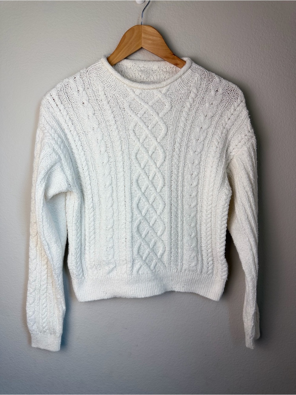 J.Crew Classic Cable Knit Crewneck Sweater - White